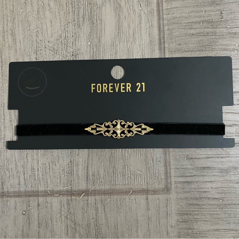 Forever 21 Black Velvet Choker with Gold Filigree
